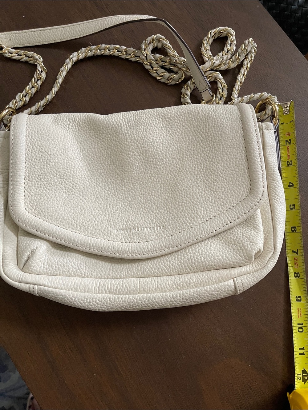Aimee Kestenberg ivory Leather Crossbody Bag with Gold Chain Strap